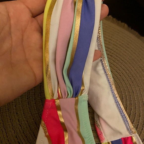 Victoria’s Secret gold& colors striped Swim Bottom ruched - Picture 5 of 6